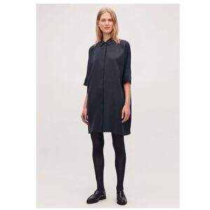 COS Women’s Navy Blue 100% Cotton Loose Fit Short Sleeve Shirtdress Size 8